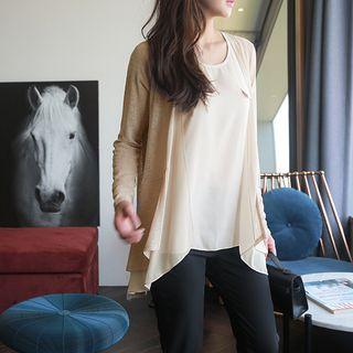 Open-front Chiffon-detail Cardigan