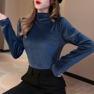 Semi High-neck Velvet Long-sleeve T-shirt