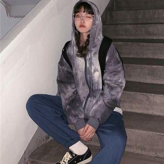Tie Dye Zipped Hoodie Dark Gray - One Size