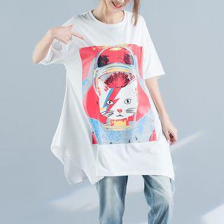 Printed Short-sleeve Longline T-shirt