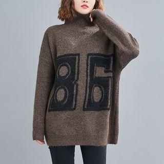 High-neck Letter Print Knit Sweater