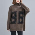High-neck Letter Print Knit Sweater