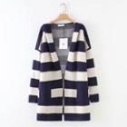 Hooded Color Block Open Front Knit Jacket