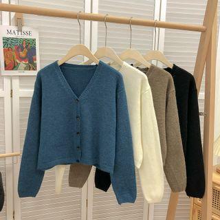 Plain V-neck Knit Sweater Cardigan