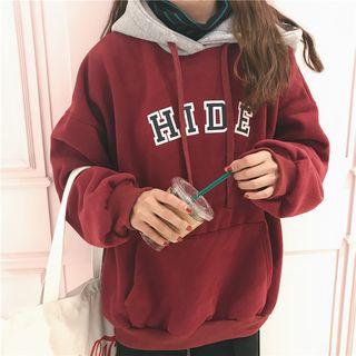 Contrast-hood Lettering Hoodie