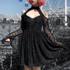 Cold Shoulder Long-sleeve A-line Lace Dress