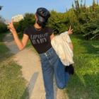 Cap-sleeve Letter Slim-fit T-shirt