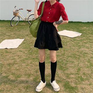 Plain Elbow-sleeve Knit Top / Plain Short