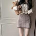 High-waist Houndstooth Knit A-line Mini Skirt