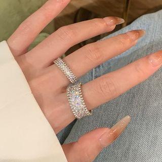 Set Of 2: Rhinestone Stainless Steel Ring (various Designs)