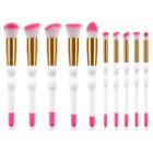 Set Of 10: Makeup Brushes T-10-174 - 10 Pcs - Rose Pink & White - One Size