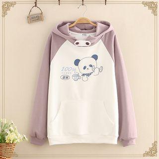 Panda Printed Color-block Hoodie