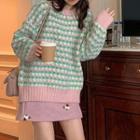 Round Neck Colored Loose Fit Sweater Pink - One Size
