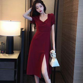 Short-sleeve A-line Slit Dress