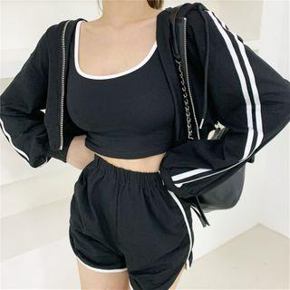 Cropped Tank Top / Zip Hoodie / High-waist Shorts