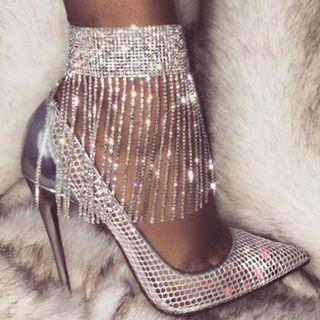 Stiletto Heel Rhinestone Fringe Sandals