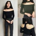 Halter Off Shoulder Long-sleeve T-shirt