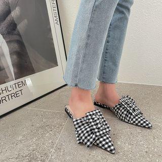 Bow-detail Gingham Mules