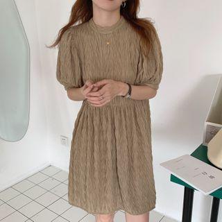 Puff-sleeve Plain Chiffon Dress