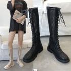 Perforated Lace Up Platform Tall Boots