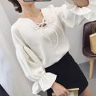 Tie-front Long-sleeve Chiffon Blouse