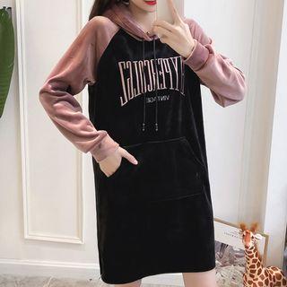 Color Block Velvet Hoodie Dress