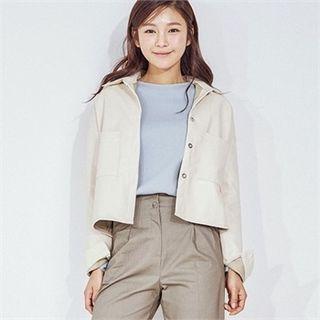 Patch-pocket Faux-leather Buttoned Jacket