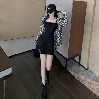 Spaghetti Strap Mini Bodycon Dress / Zebra Print Shirt