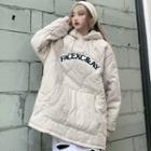 Long-sleeve Letter Embroidered Padded Hoodie