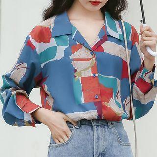 Geometric Print Shirt Blue & Green & Red - One Size