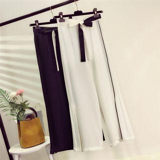 Contrast Trim Wide Leg Chiffon Pants