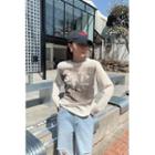 Long-sleeve Printed Ribbed Knit Top
