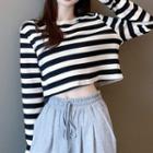 Set: Long Sleeve Cropped Striped Top + Sweatpants
