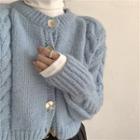Cropped Cable Knit Cardigan / Mock-neck Top
