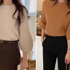 Balloon-sleeve Pintuck-hem Knit Top