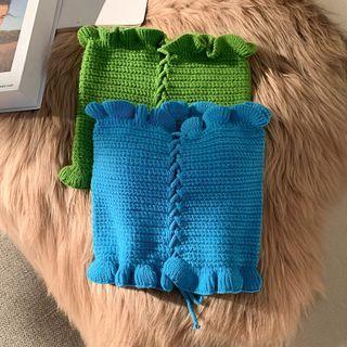 Strapless Ruffled Knit Top