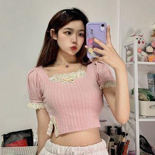 Lace-trim Split Cropped Top