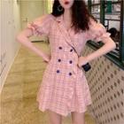 Plaid Double Breasted Short-sleeve Dress As Shown In Figure - One Size
