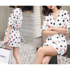 Elbow-sleeve Polka Dot Wide-leg Chiffon Playsuit
