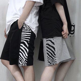 Zebra Print Panel Wide-leg Shorts