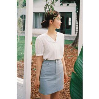 Slit-neck Puff-sleeve Blouse