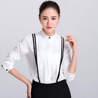 Band Collar Long-sleeve Blouse