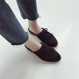 Faux-suede Fringed Slide Sandals