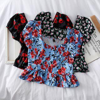 Flower-print Crop Blouse