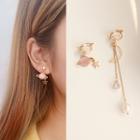Non-matching Faux Pearl Alloy Planet Dangle Earring