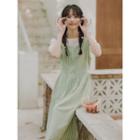 Set: Plaid Midi A-line Overall Dress + Blouse