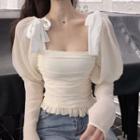 Puff-sleeve Slim-fit Blouse