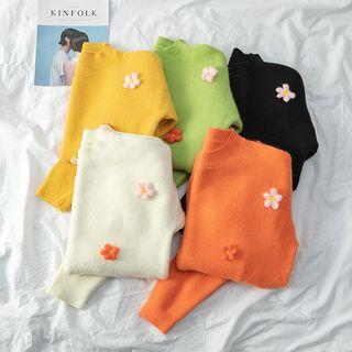Mock Neck Flower Accent Sweater