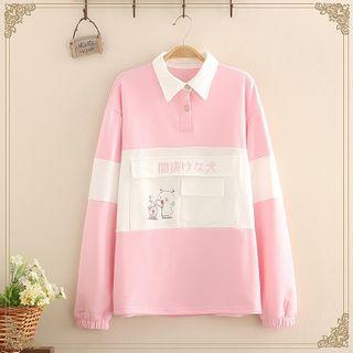 Cartoon Printed Color-block Long-sleeve Top