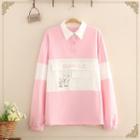 Cartoon Printed Color-block Long-sleeve Top